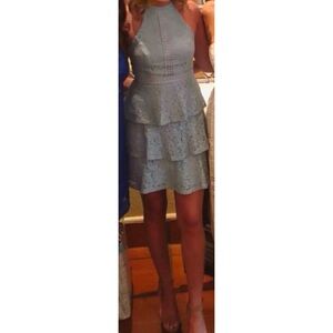 AQUA Lace Tiered Dress in Light Blue